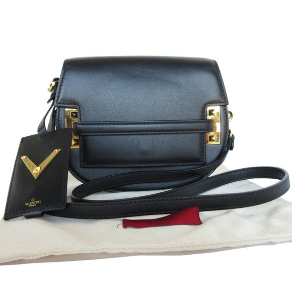 国内送/送関込【ValentinoGaravani】Leather Shoulder バッグ Valentino Garavani - VLogo Black Leather Chain Shoulder Bag